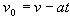 Contant acceleration equation solving for inital velocity. Initial velocity equals final velocity subtracted by acceleration multiplied by time
