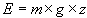 Potential energy equation: potential energy equals mass multiplied by gravity and height