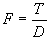 Torque equation arranged to solve for force: force equals torque divided distance