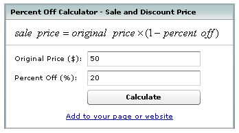 Sale Discount Equations Formulas Calculator - Percent Off ...